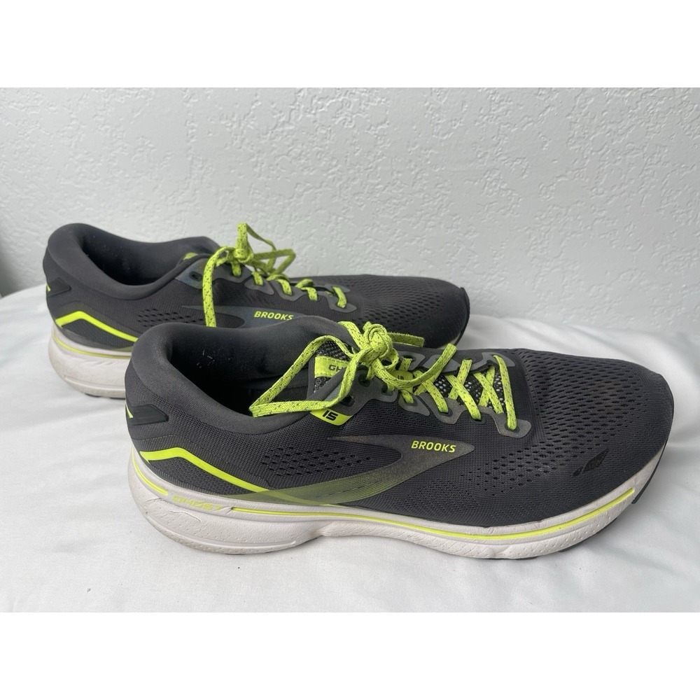 Brooks Ghost 15 Men's 12D Gray /Neon Green Running Athletic Shoes - Picture 7 of 10